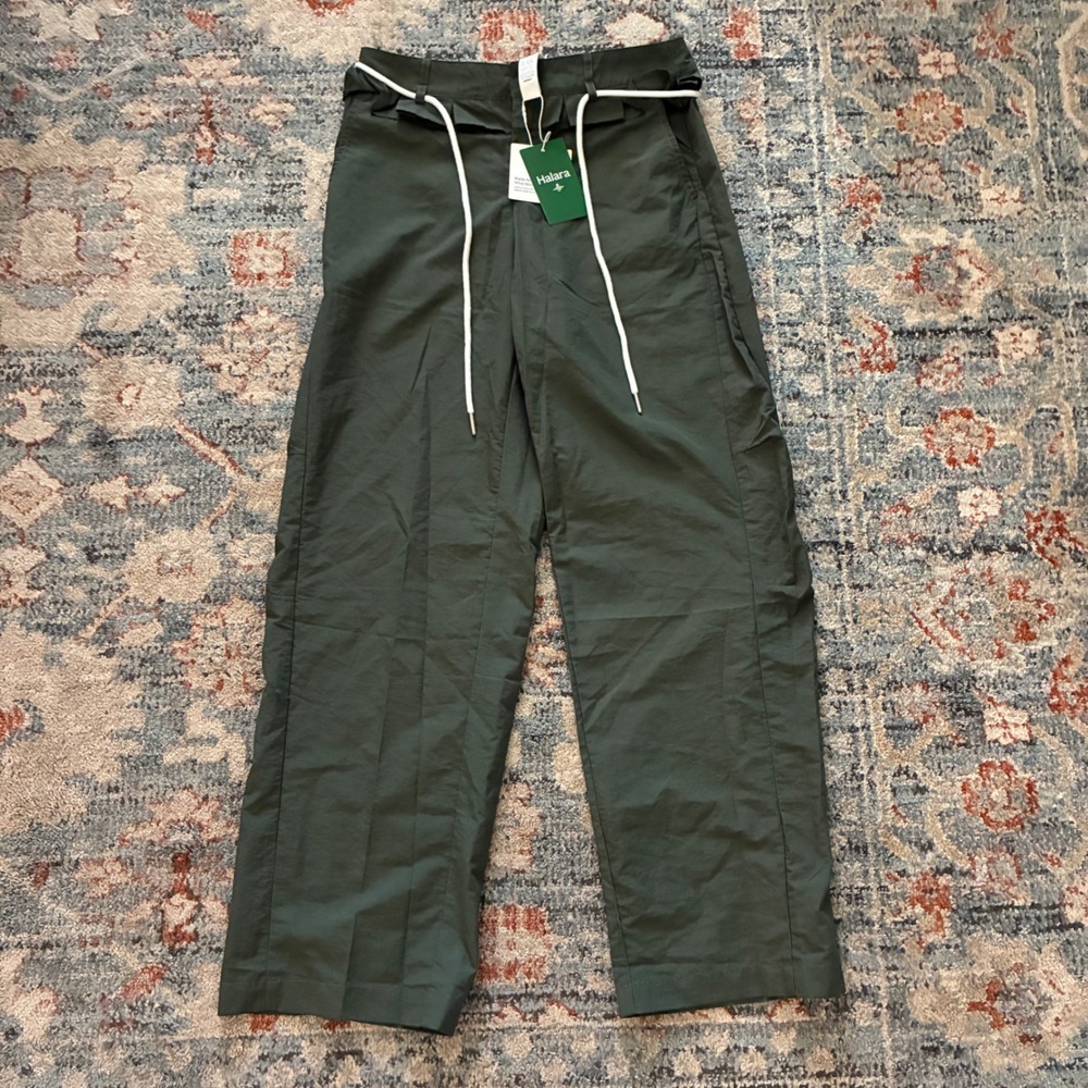 Halara Wide Leg Cargo Pants Women XS Green Paperbag Waist Utility Nylon Trousers